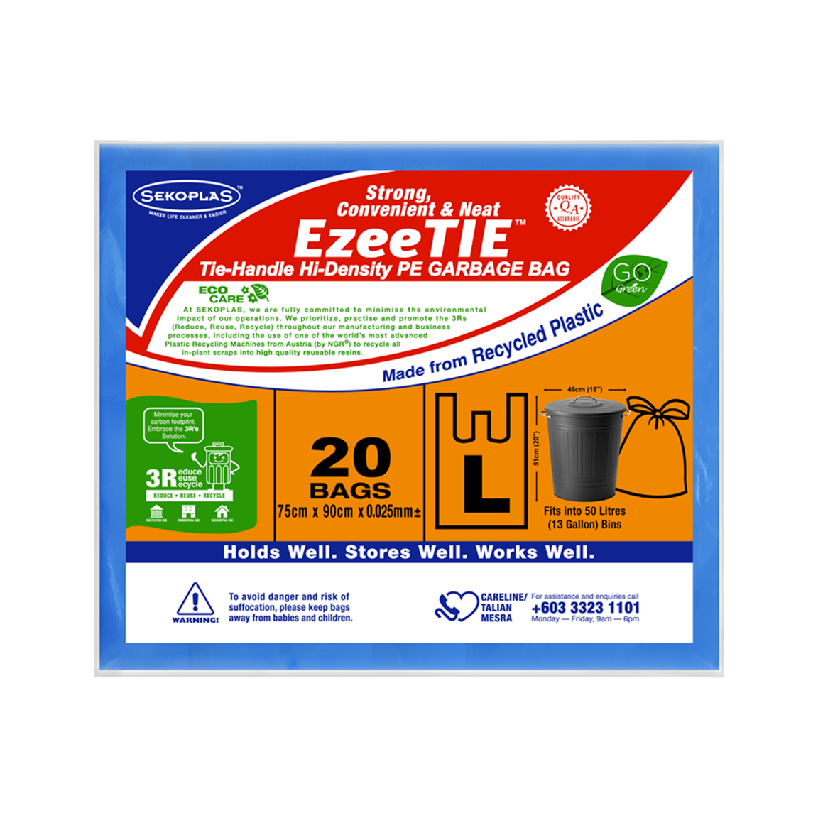 EzeeTIE™ HDPE Tie-Handle Garbage Bags (Large)